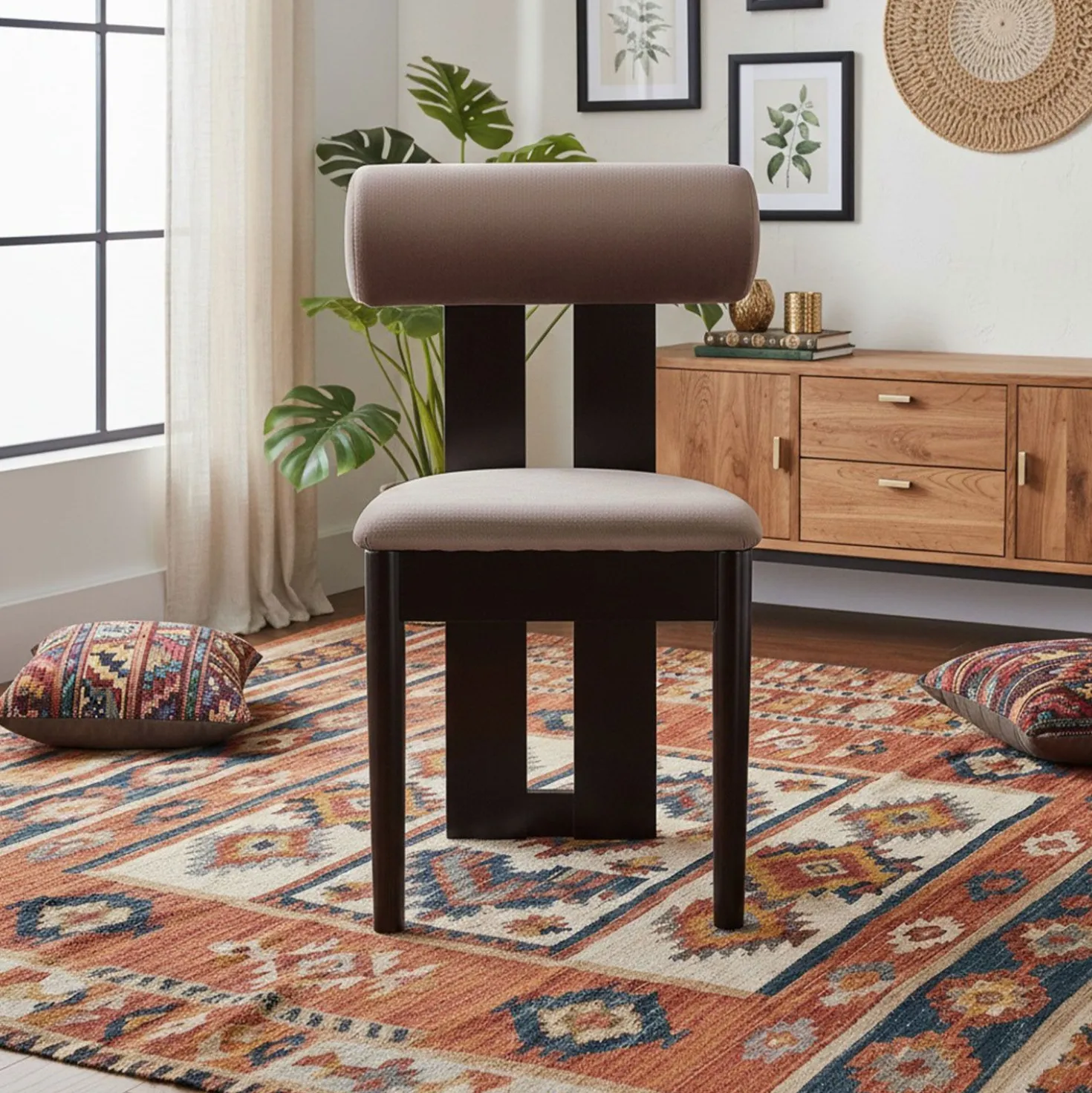 Chaise de salle à manger style intemporel Tuboli Bois foncé et Velours Marron