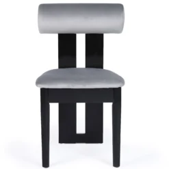 Chaise de salle à manger style intemporel Tuboli Bois Noir et Velours Gris