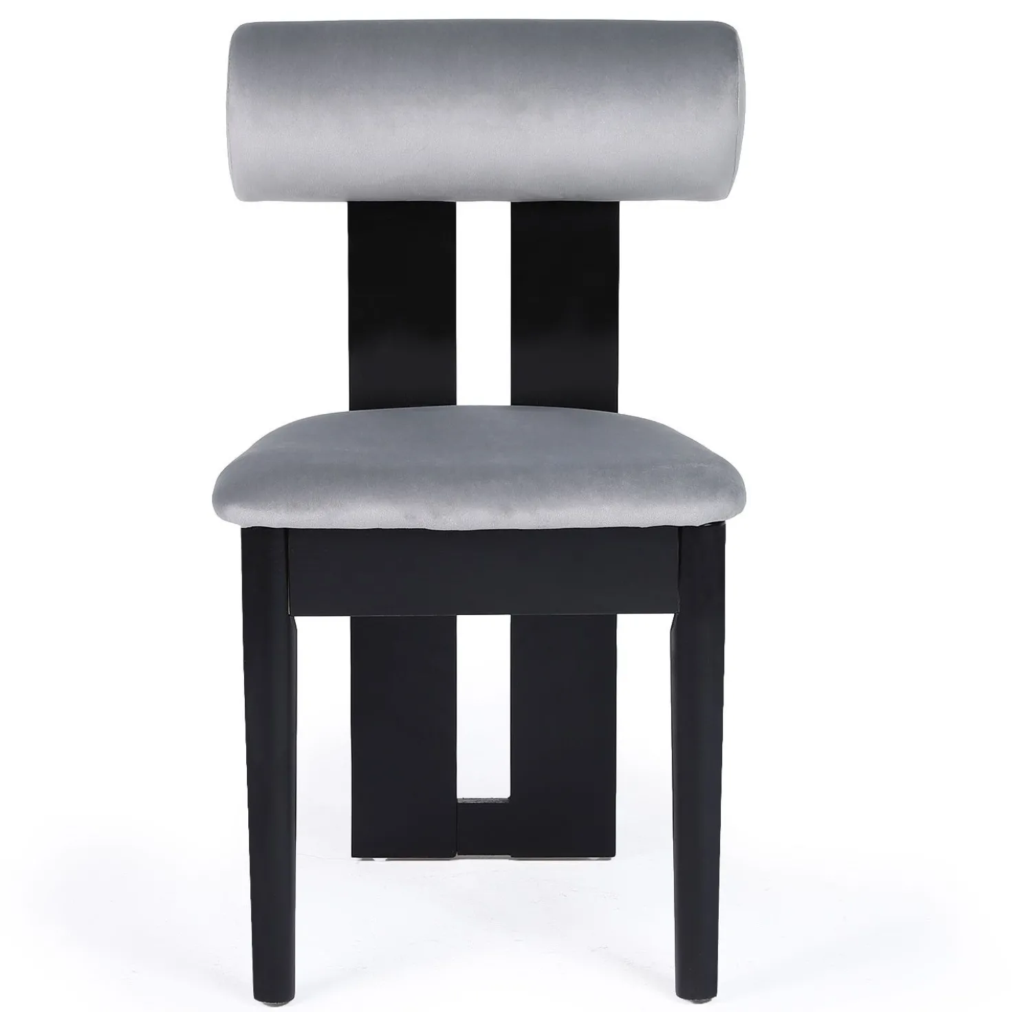 Chaise de salle à manger style intemporel Tuboli Bois Noir et Velours Gris
