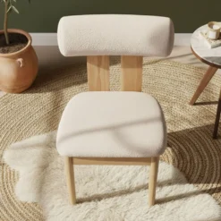 Chaise de salle à manger style intemporel Tuboli Bois clair et Tissu bouclette Beige