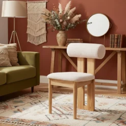 Chaise de salle à manger style intemporel Tuboli Bois clair et Tissu bouclette Beige