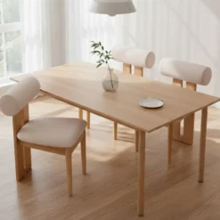 Chaise de salle à manger style intemporel Tuboli Bois clair et Tissu bouclette Beige