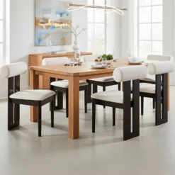 Chaise de salle à manger style intemporel Tuboli Bois foncé et Velours Crème
