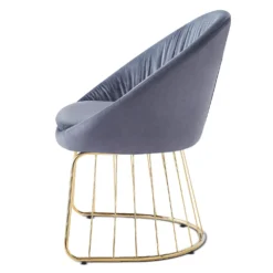 Chaise design avec dossier arrondi effet drapé Pralion Pied Or et Velours Gris