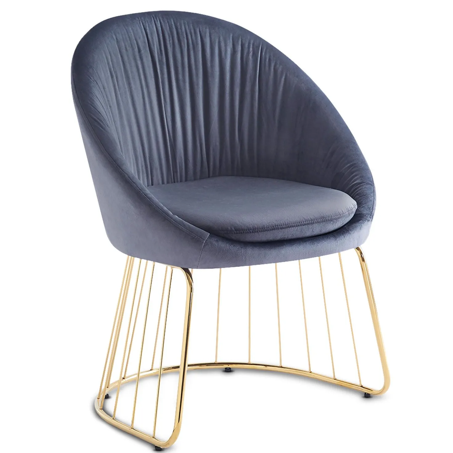 Chaise design avec dossier arrondi effet drapé Pralion Pied Or et Velours Gris