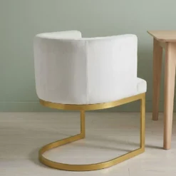 Chaise / Fauteuil Noellie Velours Blanc pieds Or