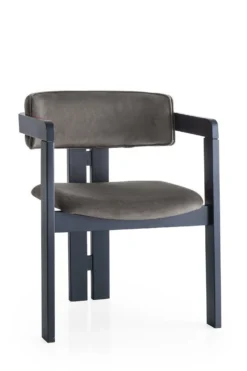 Chaise style vintage moderne Vladmir Velours Anthracite et Bois massif Noir