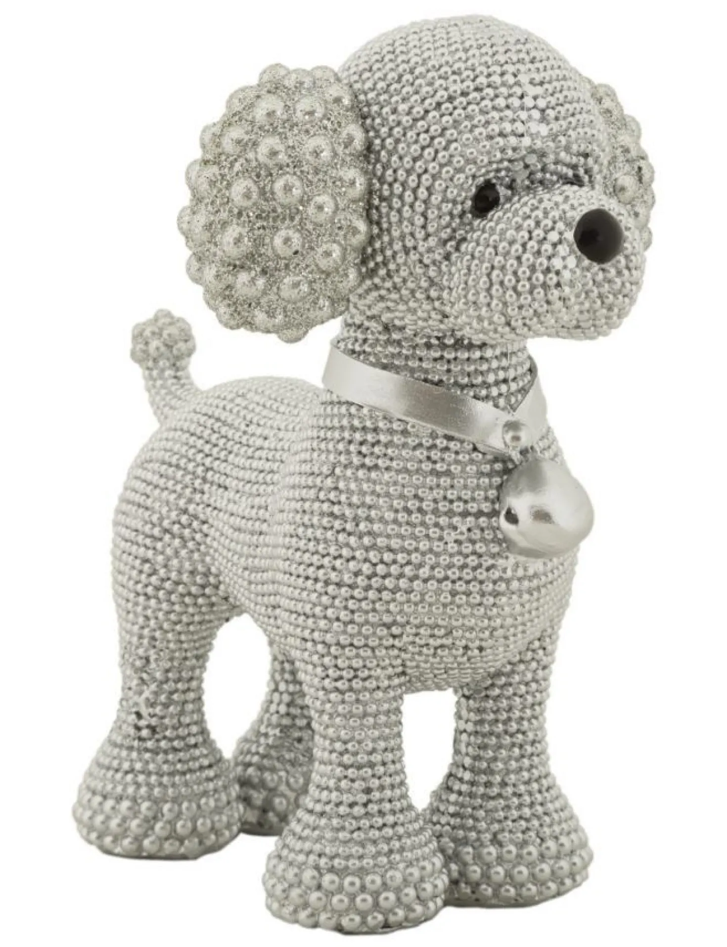 Chien décoratif Caniche Argenté Polyrésine finition brillante