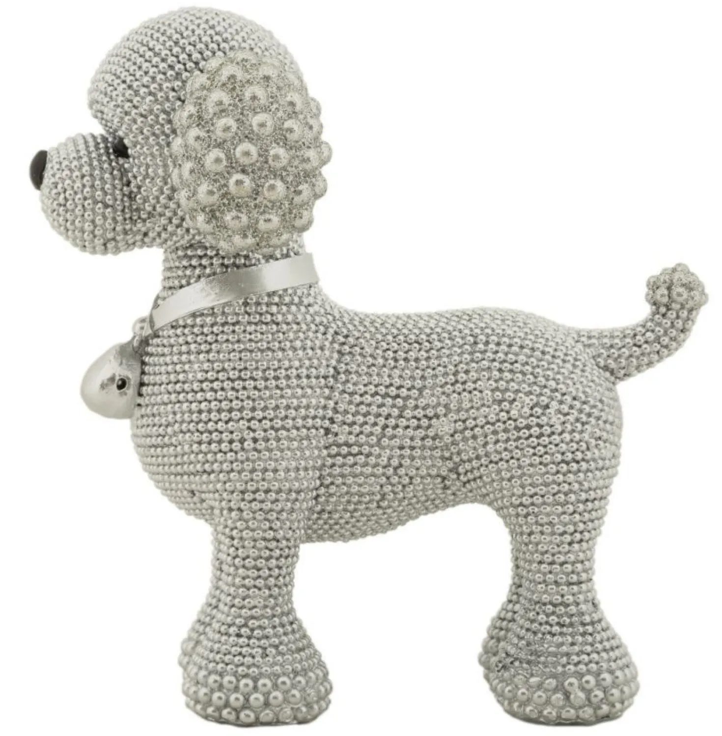 Chien décoratif Caniche Argenté Polyrésine finition brillante