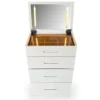 Coiffeuse compacte 48cm avec miroir LED, tiroir et pouf intégré Germina Blanc