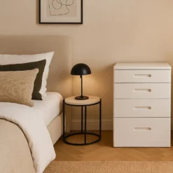 Coiffeuse compacte 48cm avec miroir LED, tiroir et pouf intégré Germina Blanc