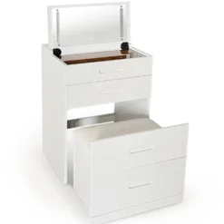 Coiffeuse compacte 60cm avec miroir LED, tiroir et pouf intégré Germina XL Blanc