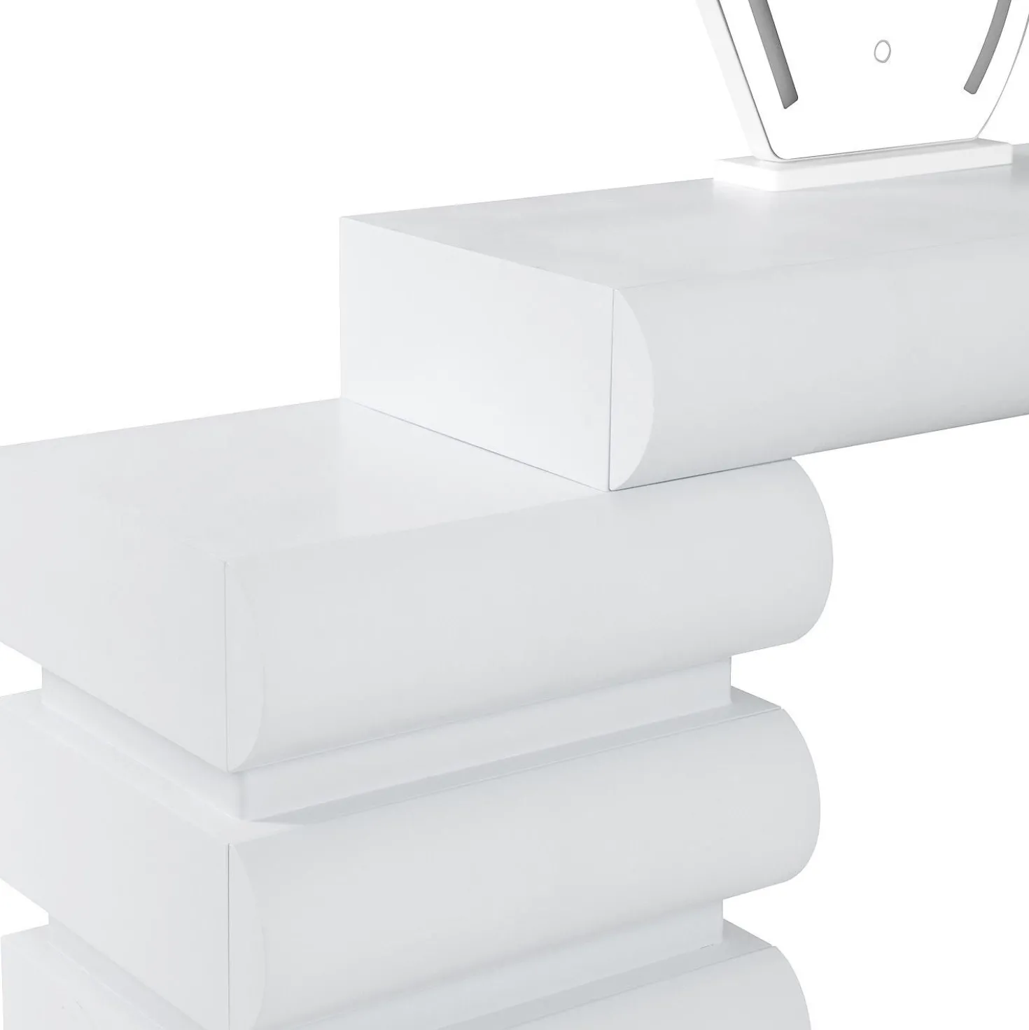 Coiffeuse extensible 101-140cm avec 5 tiroirs arrondis et miroir design Mezade Blanc