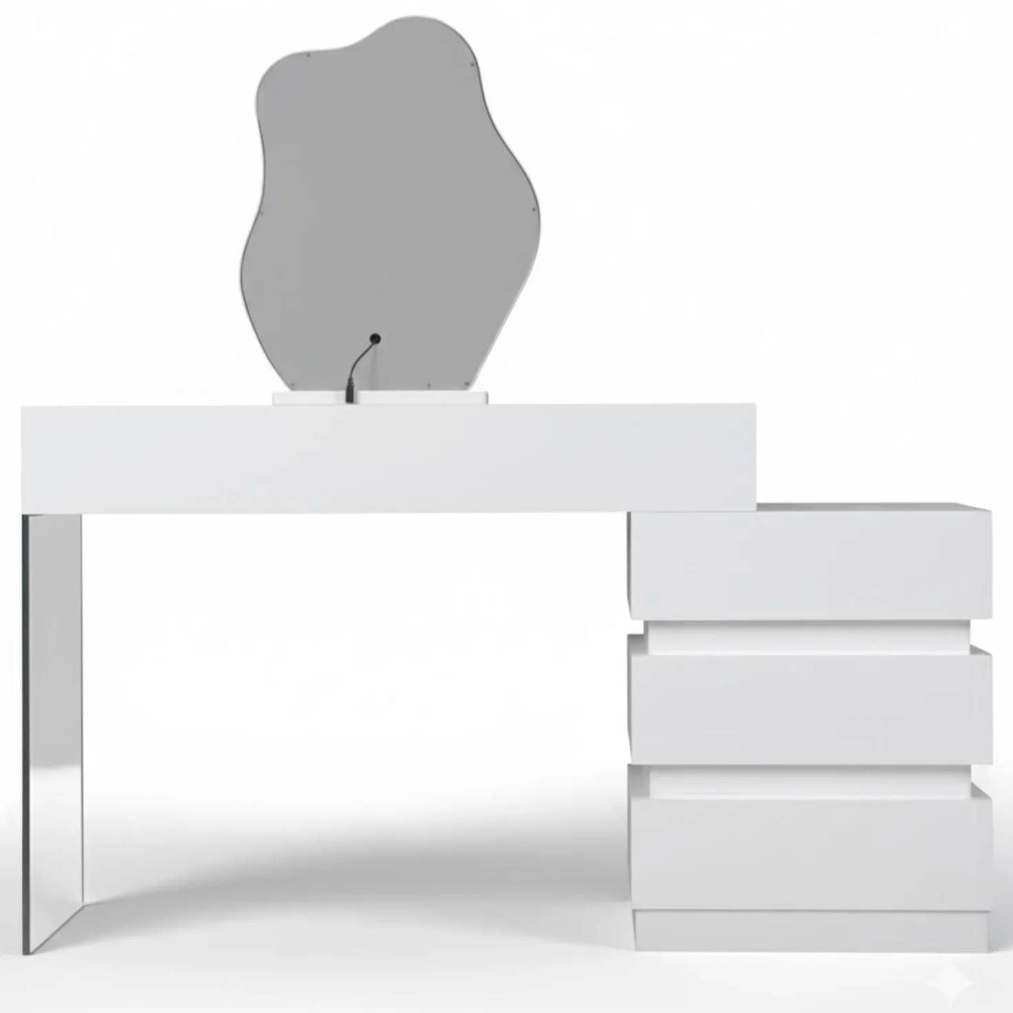 Coiffeuse extensible 101-140cm avec 5 tiroirs arrondis et miroir design Mezade Blanc