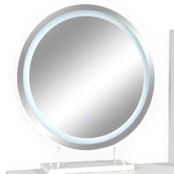 Coiffeuse moderne avec miroir rond lumineux Oracle L90cm Blanc et Or