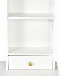Coiffeuse moderne avec miroir rond lumineux Oracle L90cm Blanc et Or