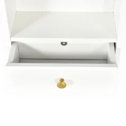 Coiffeuse moderne avec miroir rond lumineux Oracle L90cm Blanc et Or