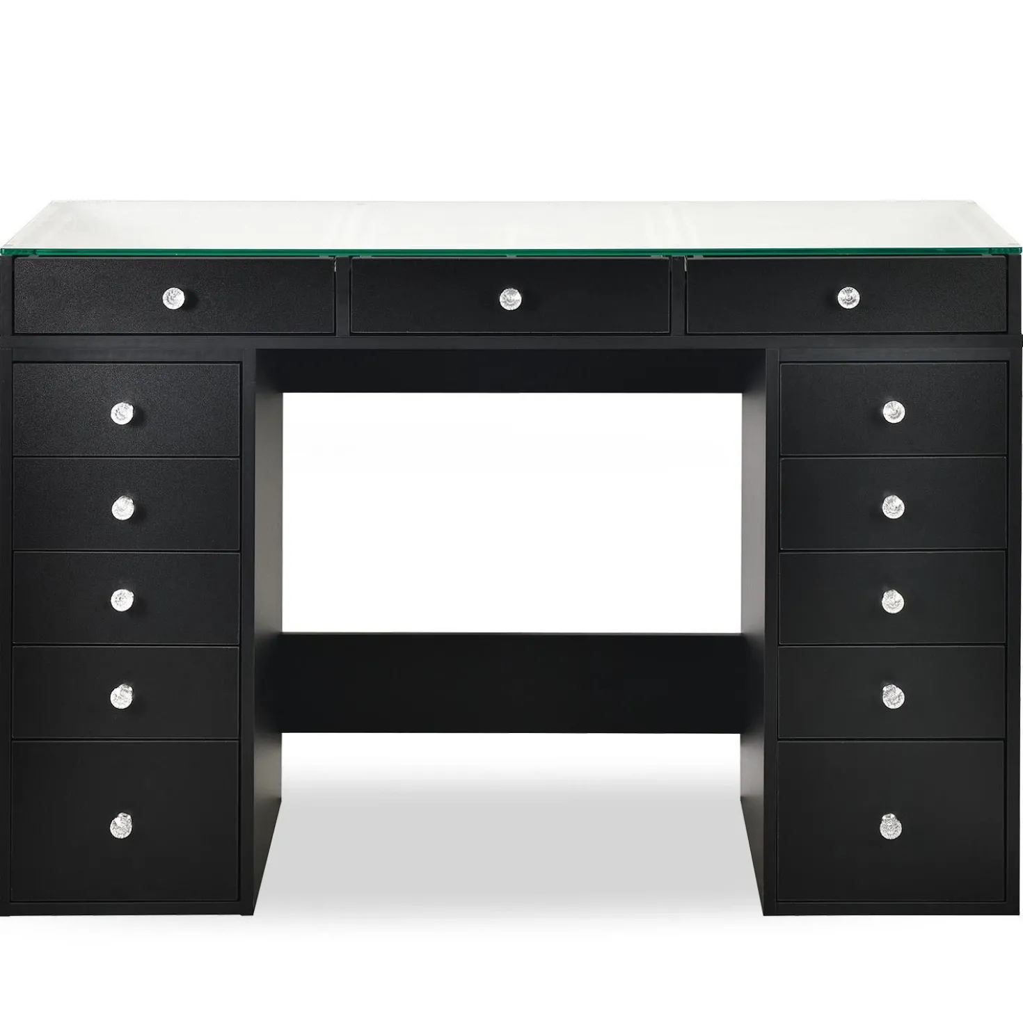Coiffeuse moderne avec 13 tiroirs et plateau en verre transparent L120cm Probeauty Noir