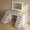Coiffeuse moderne 13 tiroirs avec miroir lumineux et plateau en verre L120cm Probeauty Blanc