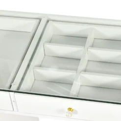 Coiffeuse moderne 13 tiroirs avec miroir lumineux et plateau en verre L120cm Probeauty Blanc