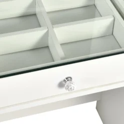 Coiffeuse moderne 13 tiroirs avec miroir lumineux et plateau en verre L120cm Probeauty Blanc