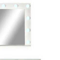 Coiffeuse moderne 13 tiroirs avec miroir lumineux et plateau en verre L120cm Probeauty Blanc