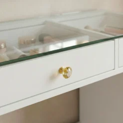 Coiffeuse moderne 13 tiroirs avec miroir lumineux et plateau en verre L120cm Probeauty Blanc