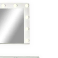 Coiffeuse moderne 13 tiroirs avec miroir lumineux et plateau en verre L120cm Probeauty Blanc