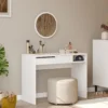 Coiffeuse à tiroir L100cm avec miroir rond Onara Blanc
