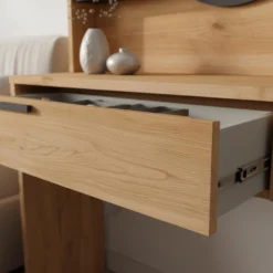 Coiffeuse à tiroir L100cm avec étagères et miroir rond Onara Bois et Gris