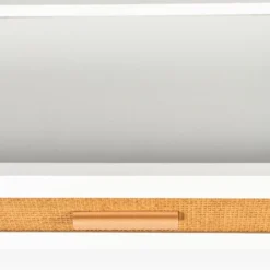 Coiffeuse 4 tiroirs et miroir LED 3 couleurs Miraclas L92cm Bois Blanc et Rotin