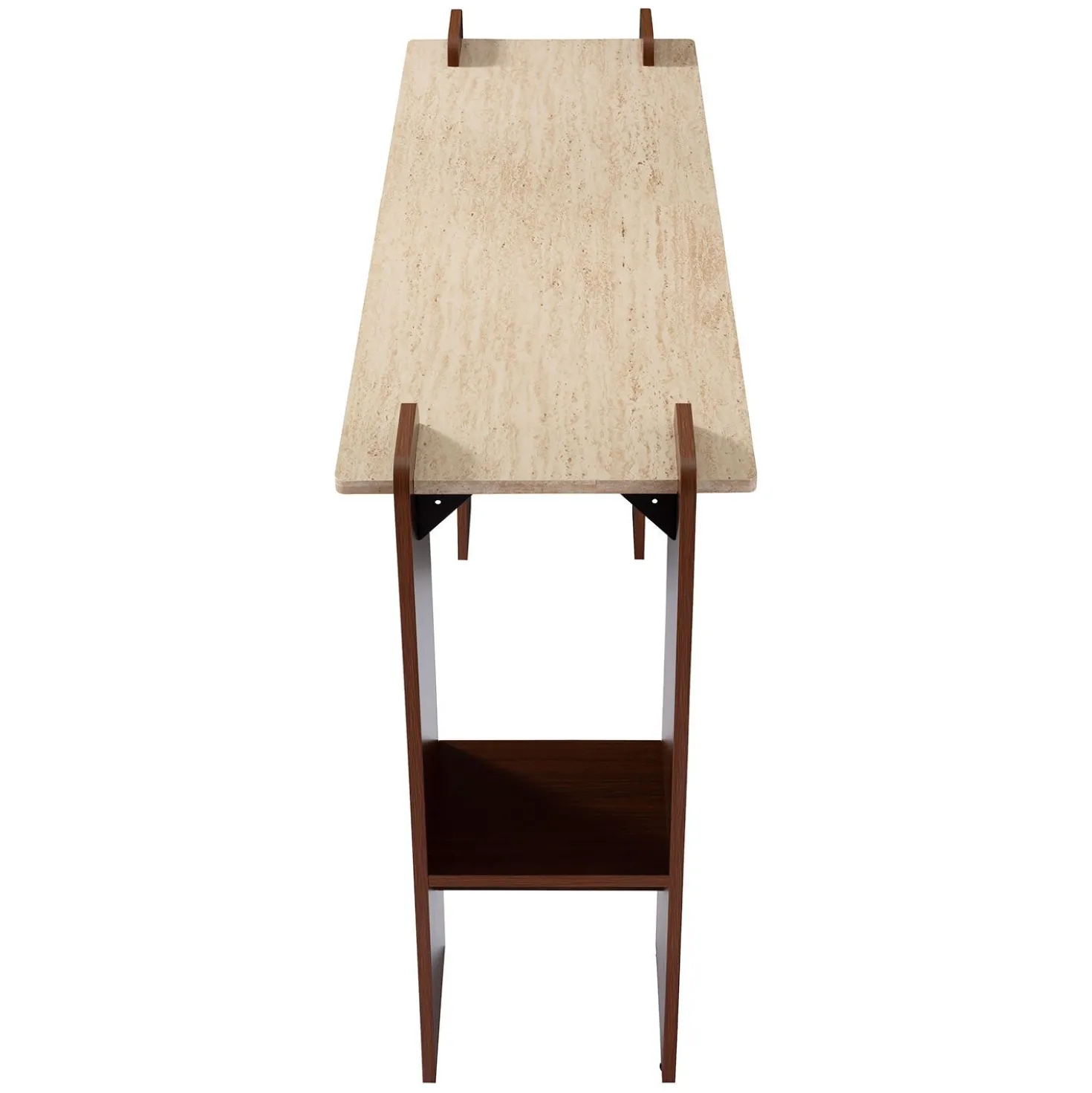 Console au design Art Déco Cezanne 40x120cm Effet travertin Beige et Bois foncé