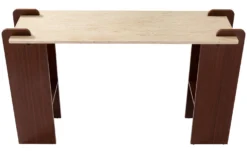 Console au design Art Déco Cezanne 40x120cm Effet travertin Beige et Bois foncé