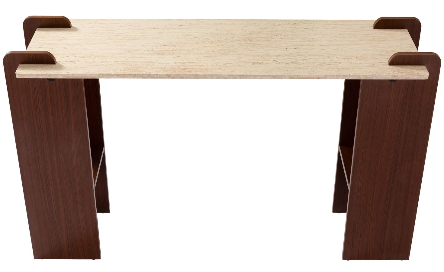 Console au design Art Déco Cezanne 40x120cm Effet travertin Beige et Bois foncé