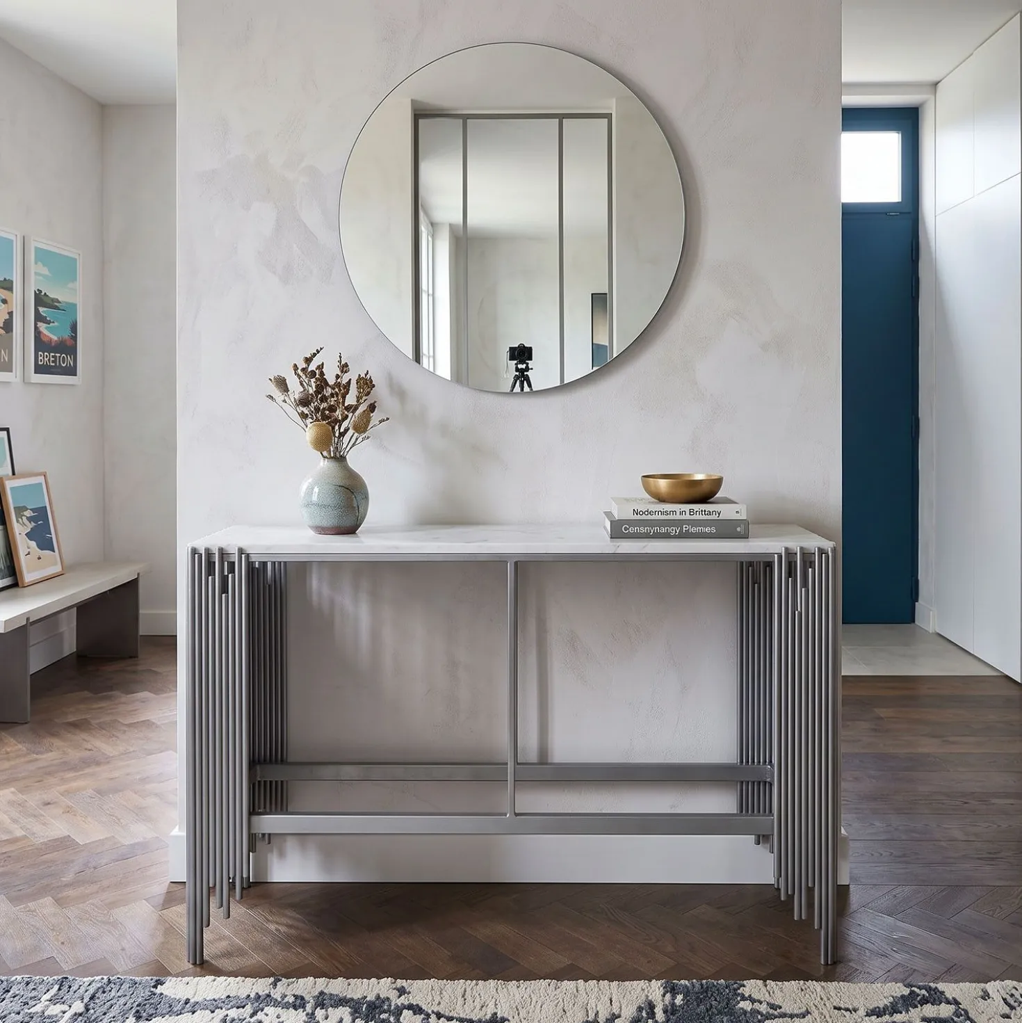 Console design Falbala Marbre Blanc et Métal Argent