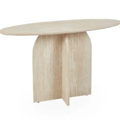 Console moderne ovale 120cm Calyptus Effet travertin Beige