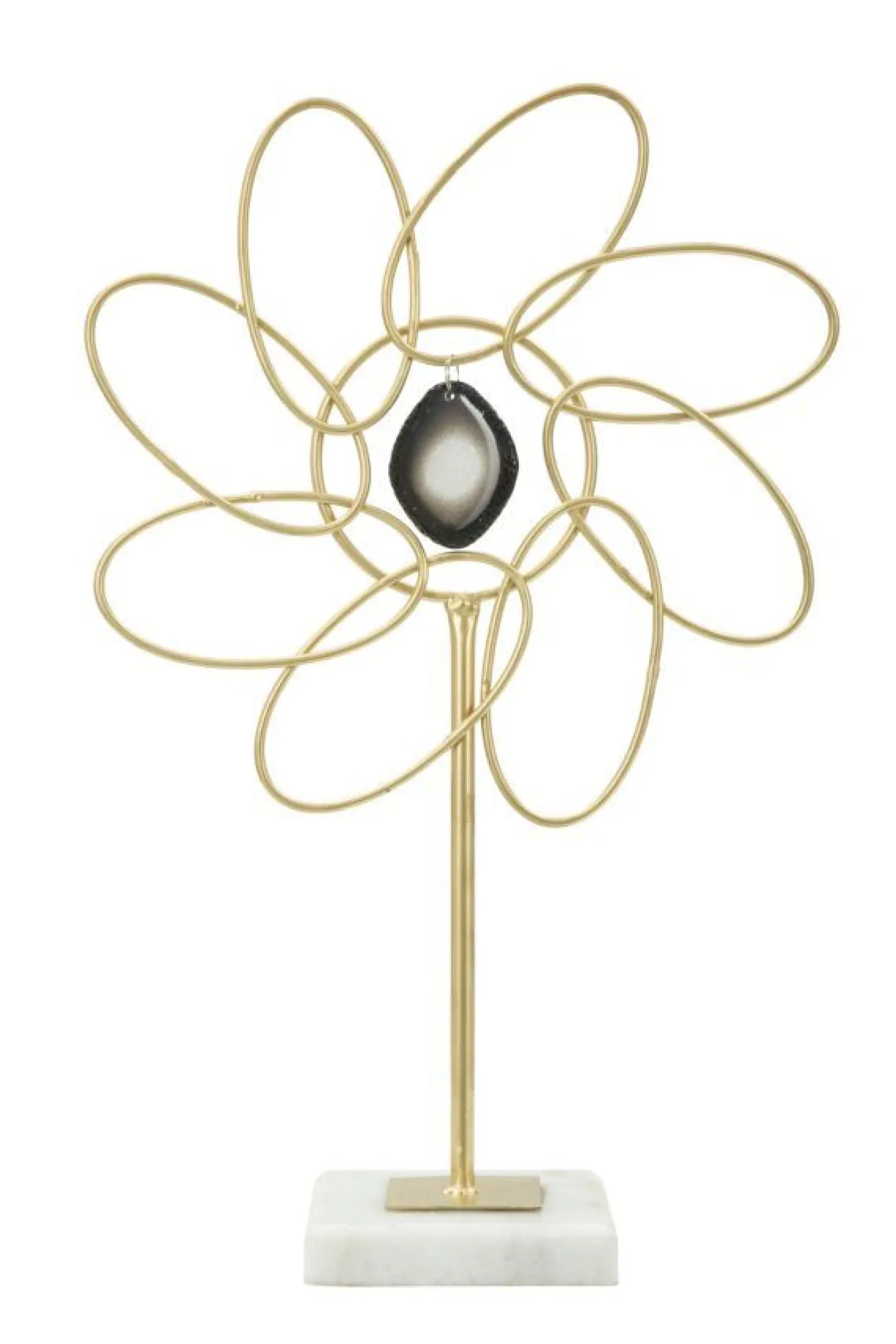 Décoration fleur en métal Marguerite base marbre doré