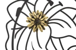 Décoration murale 3D fleurs cadre circulaire Fer Noir finitions dorées