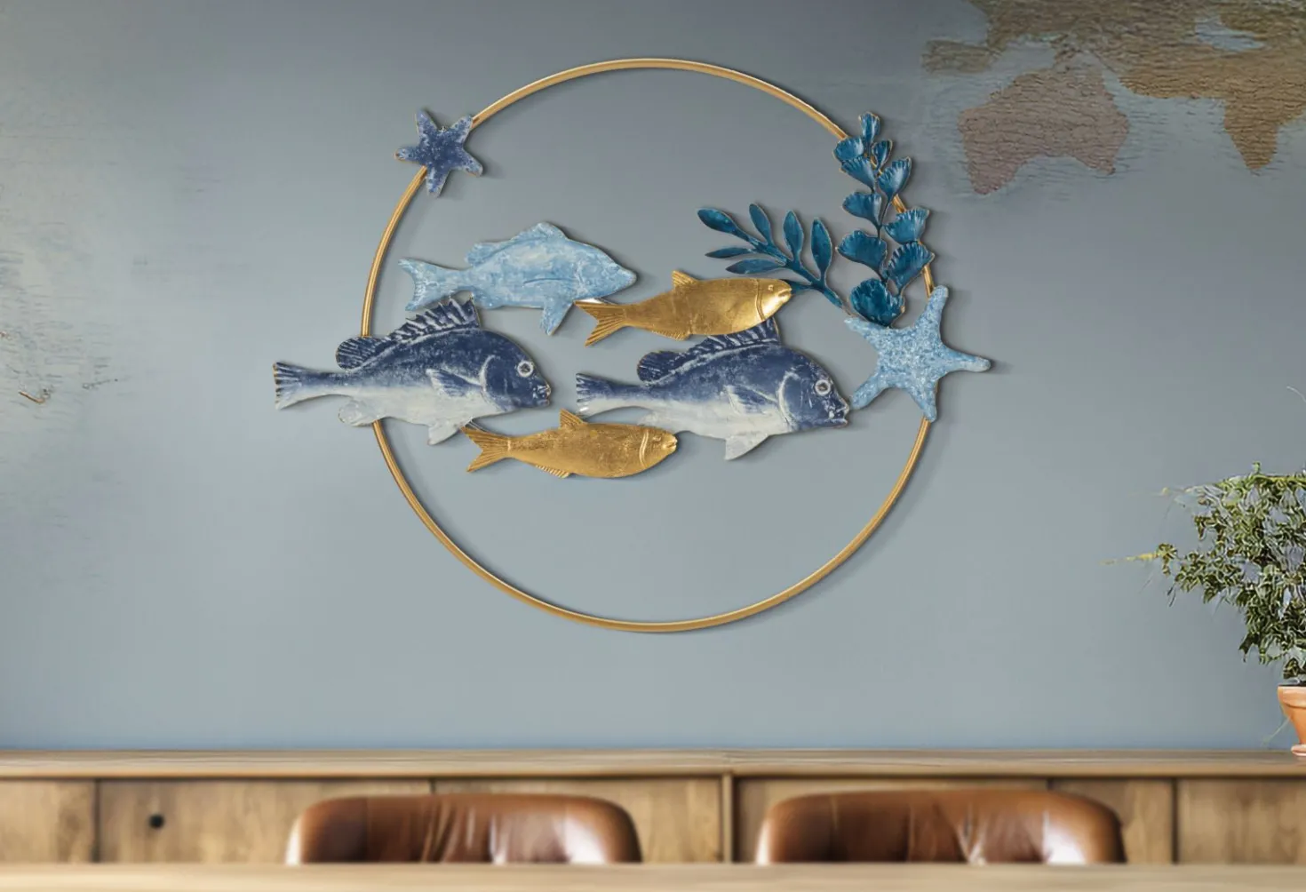 Décoration murale 3D Poissons Tropicaux Fer et M.D.F Multicolore