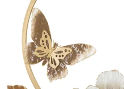 Décoration murale 3D ronde en métal doré avec fleurs et papillons multicolores