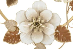 Décoration murale 3D ronde en métal doré avec fleurs et papillons multicolores
