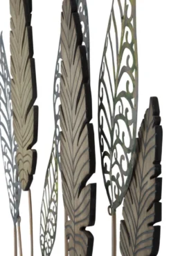 Décoration murale feuilles métal et MDF dorées et argentées
