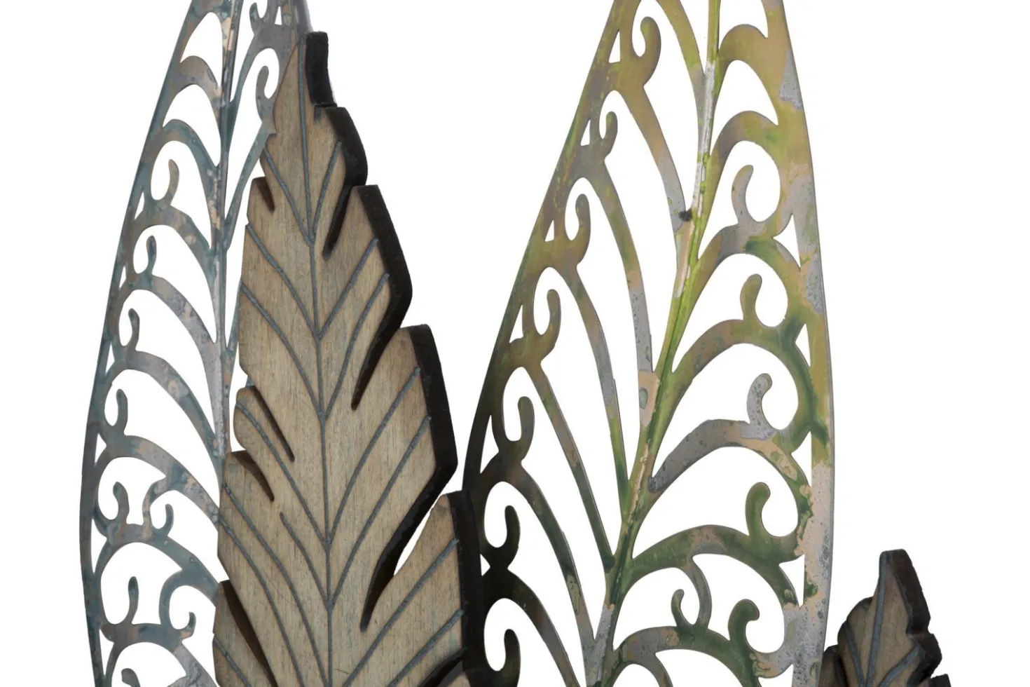 Décoration murale feuilles métal et MDF dorées et argentées