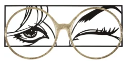 Décoration murale métal noir visage lunettes métal doré