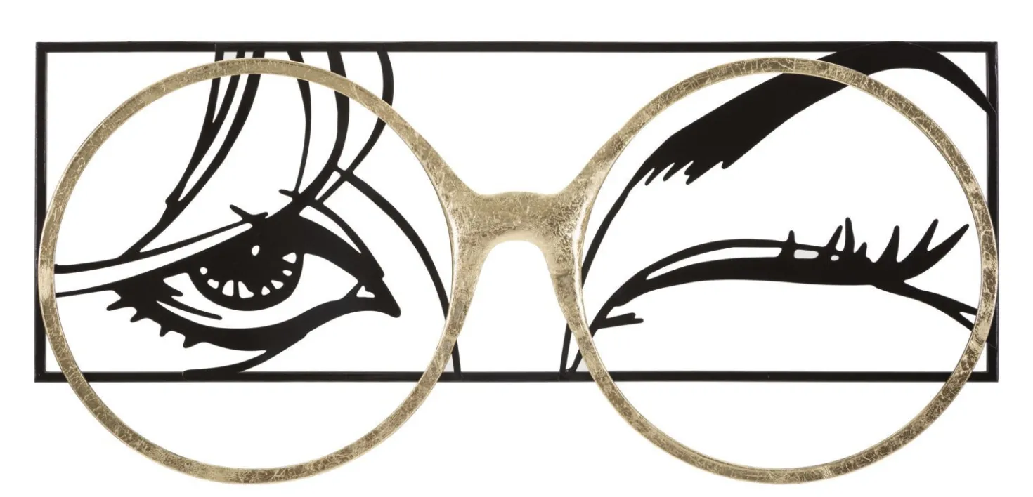 Décoration murale métal noir visage lunettes métal doré