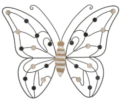 Décoration murale Papillon 3D Métal Noir et Bois Marron