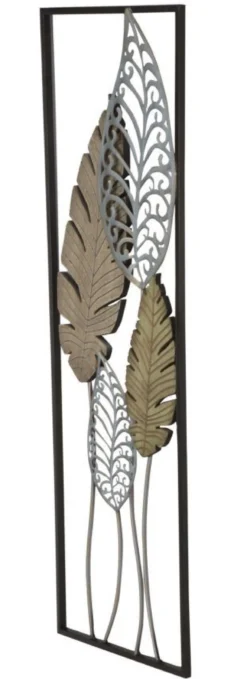 Décoration murale rectangulaire 3D métal et MDF feuilles Or Argent