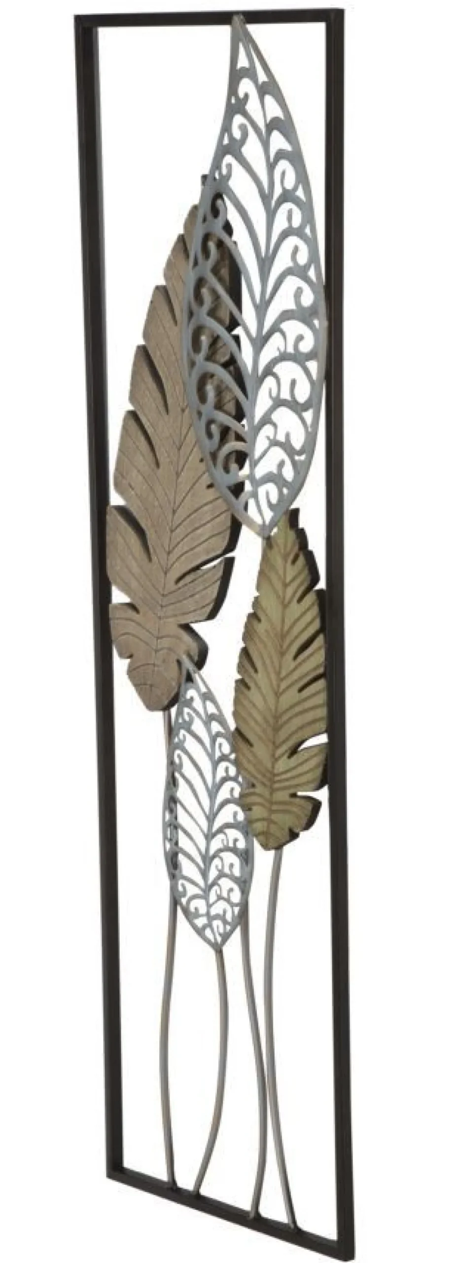 Décoration murale rectangulaire 3D métal et MDF feuilles Or Argent