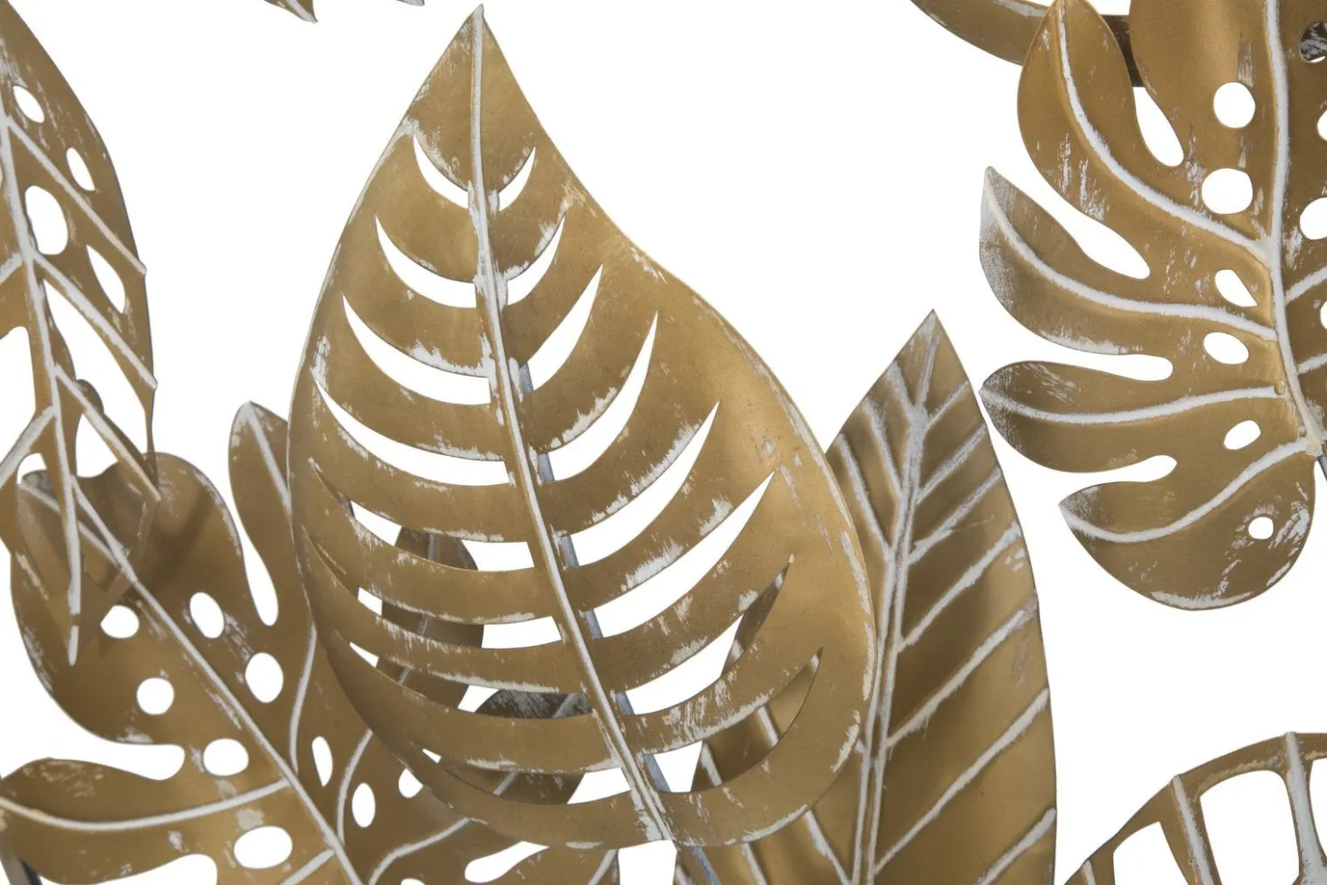 Décor mural rond 3D en métal doré avec feuilles
