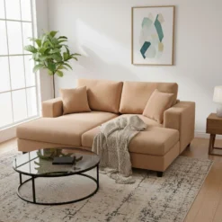 Duo de méridiennes Fabien combinables en canapé profond Velours côtelé Beige